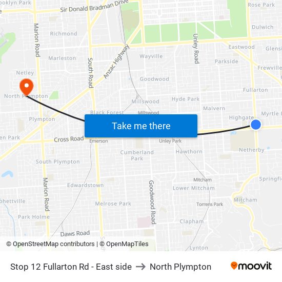 Stop 12 Fullarton Rd - East side to North Plympton map