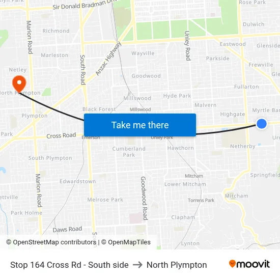 Stop 164 Cross Rd - South side to North Plympton map