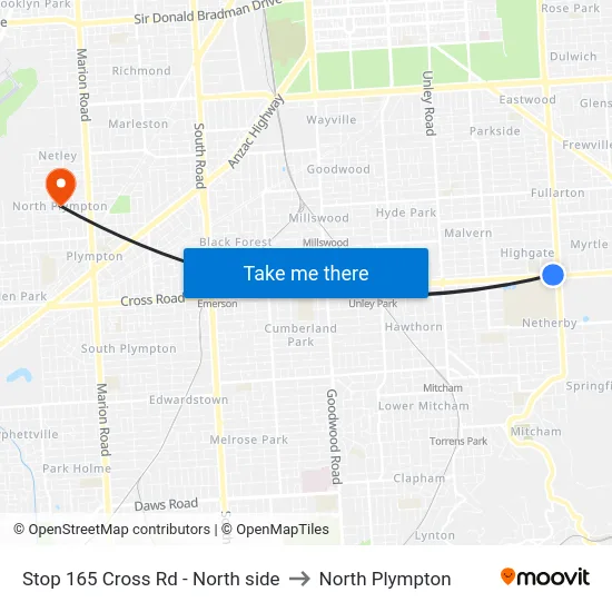 Stop 165 Cross Rd - North side to North Plympton map