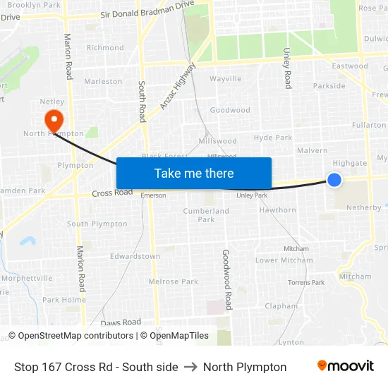 Stop 167 Cross Rd - South side to North Plympton map