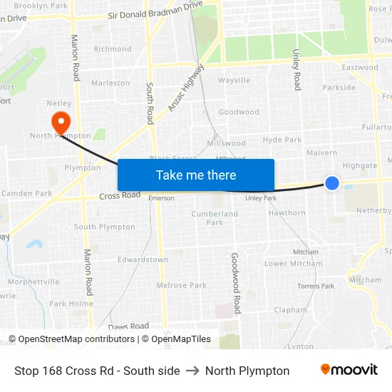 Stop 168 Cross Rd - South side to North Plympton map