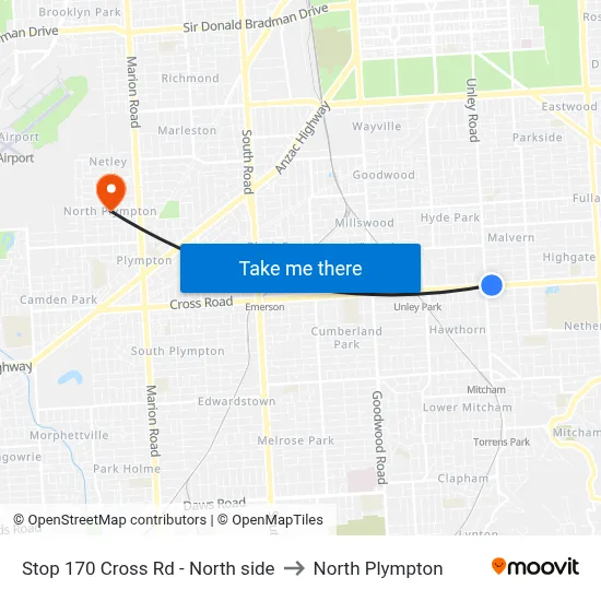 Stop 170 Cross Rd - North side to North Plympton map