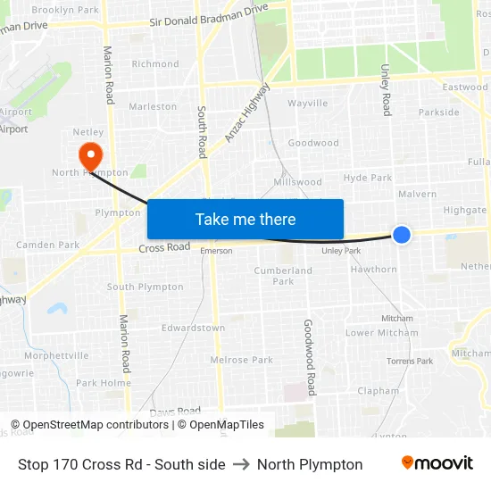 Stop 170 Cross Rd - South side to North Plympton map