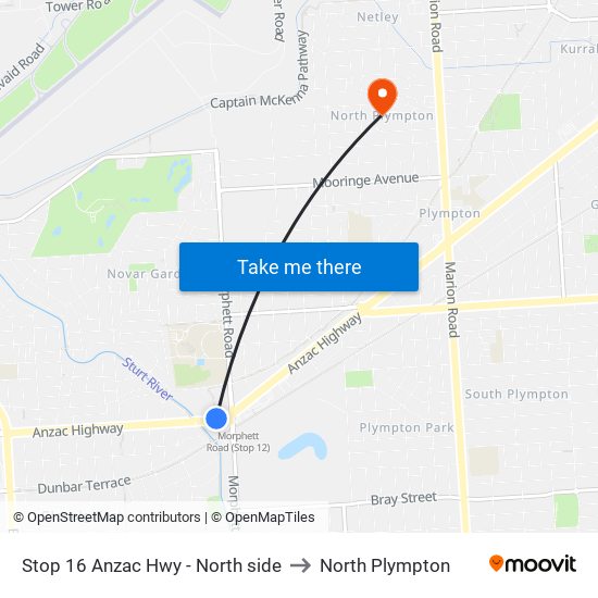 Stop 16 Anzac Hwy - North side to North Plympton map