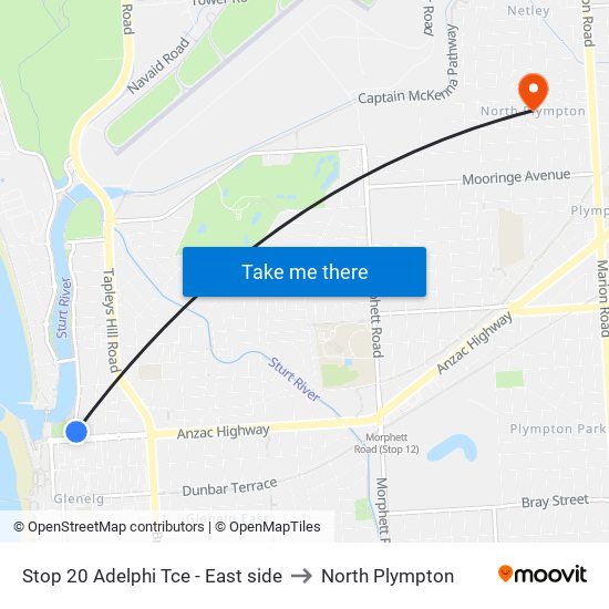 Stop 20 Adelphi Tce - East side to North Plympton map