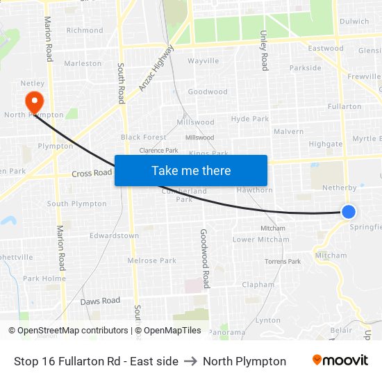 Stop 16 Fullarton Rd - East side to North Plympton map