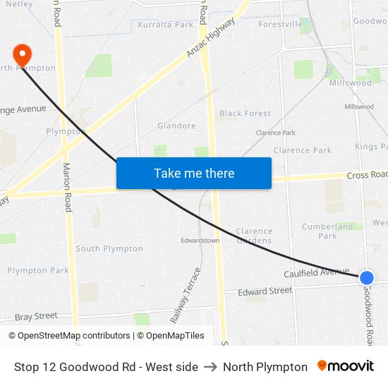 Stop 12 Goodwood Rd - West side to North Plympton map