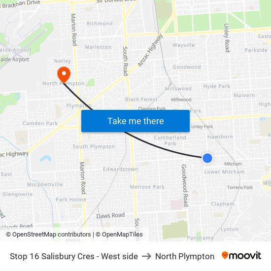 Stop 16 Salisbury Cres - West side to North Plympton map