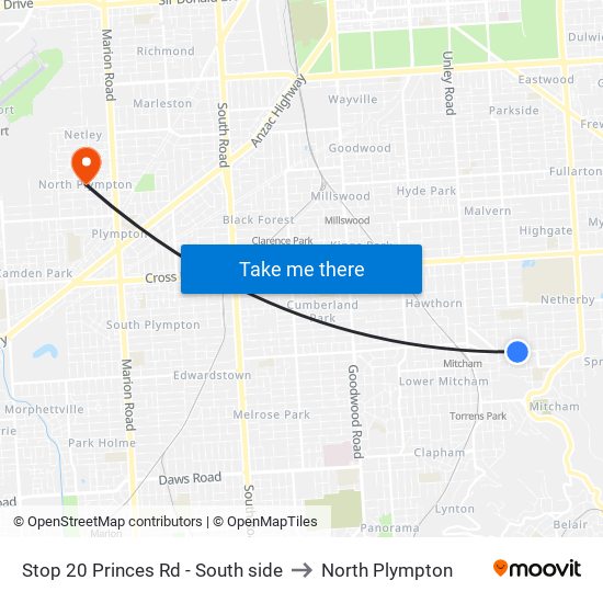 Stop 20 Princes Rd - South side to North Plympton map