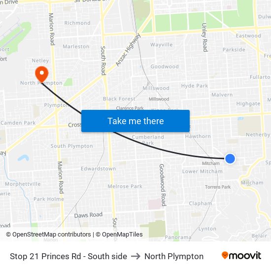 Stop 21 Princes Rd - South side to North Plympton map