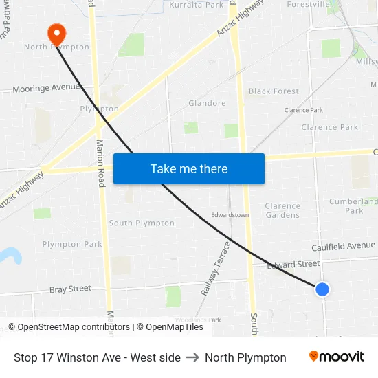 Stop 17 Winston Ave - West side to North Plympton map