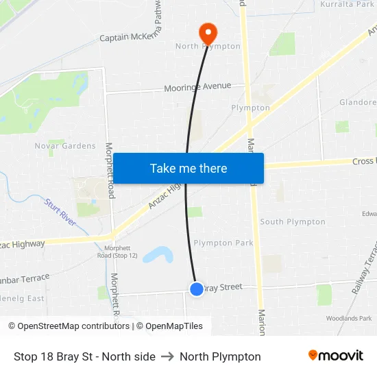 Stop 18 Bray St - North side to North Plympton map
