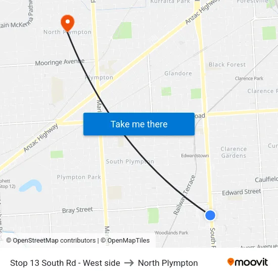 Stop 13 South Rd - West side to North Plympton map