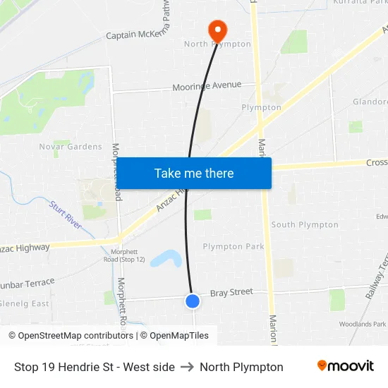 Stop 19 Hendrie St - West side to North Plympton map