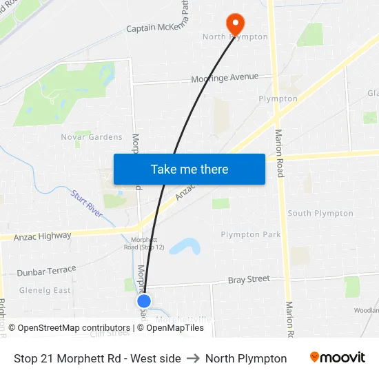 Stop 21 Morphett Rd - West side to North Plympton map