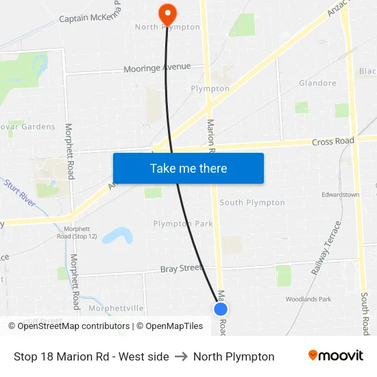 Stop 18 Marion Rd - West side to North Plympton map