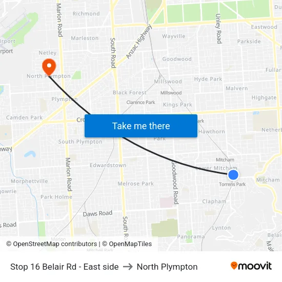 Stop 16 Belair Rd - East side to North Plympton map