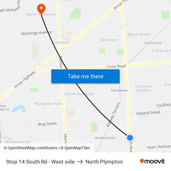 Stop 14 South Rd - West side to North Plympton map