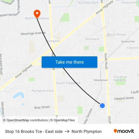 Stop 16 Brooks Tce - East side to North Plympton map