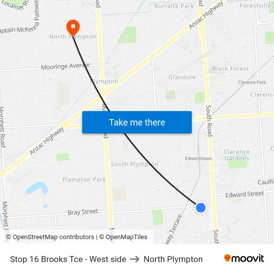 Stop 16 Brooks Tce - West side to North Plympton map