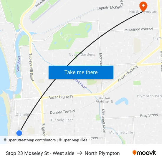 Stop 23 Moseley St - West side to North Plympton map