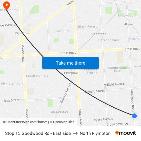 Stop 15 Goodwood Rd - East side to North Plympton map