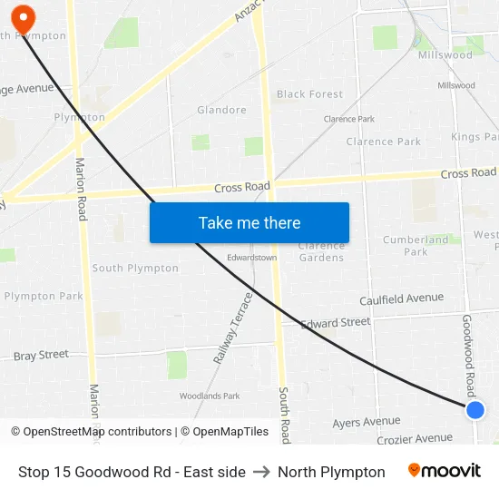 Stop 15 Goodwood Rd - East side to North Plympton map