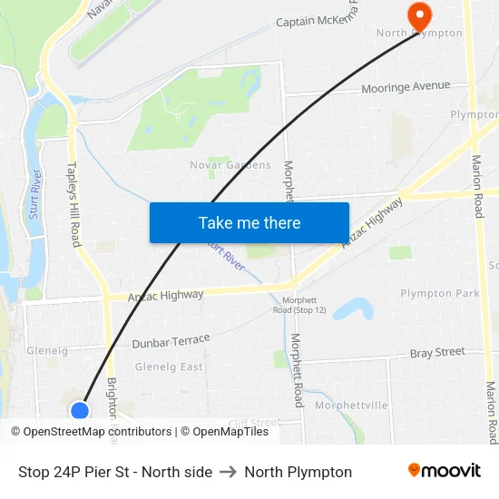 Stop 24P Pier St - North side to North Plympton map