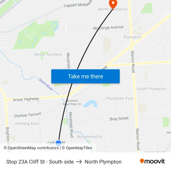 Stop 23A Cliff St - South side to North Plympton map