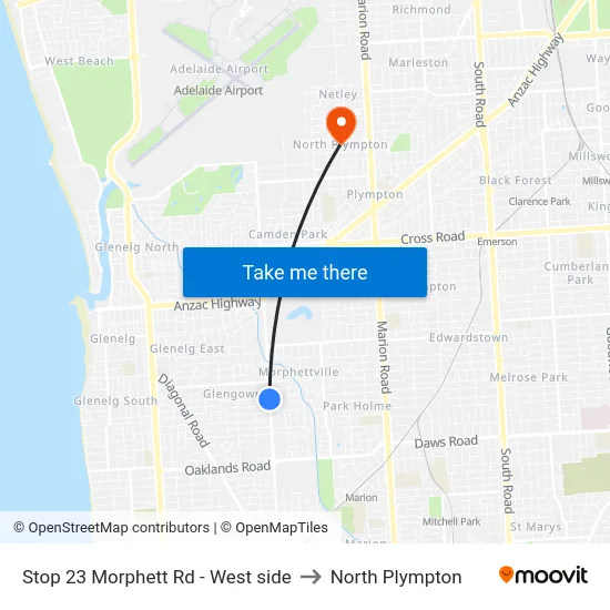 Stop 23 Morphett Rd - West side to North Plympton map