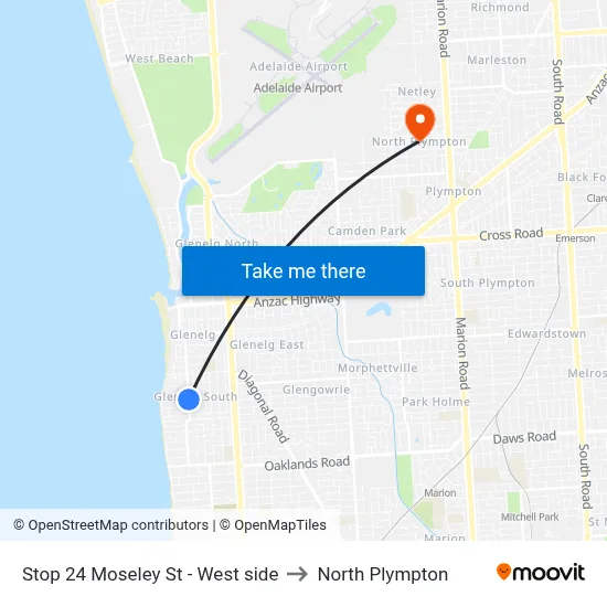 Stop 24 Moseley St - West side to North Plympton map