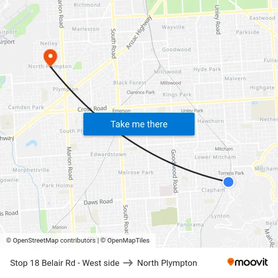 Stop 18 Belair Rd - West side to North Plympton map