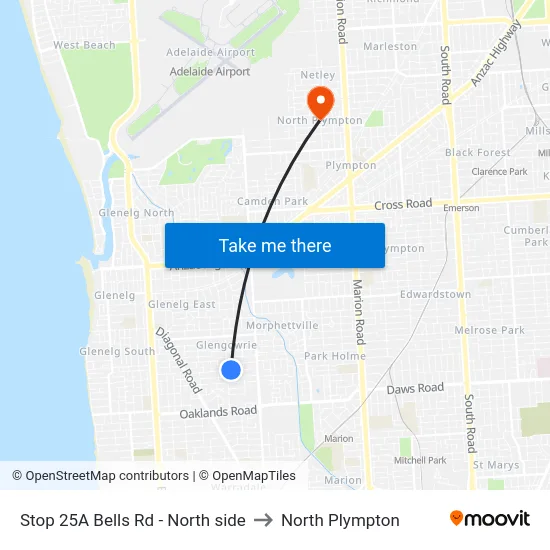 Stop 25A Bells Rd - North side to North Plympton map