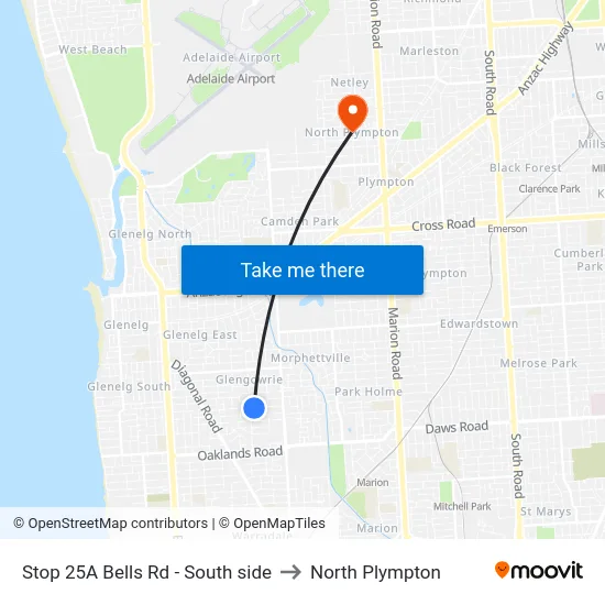 Stop 25A Bells Rd - South side to North Plympton map