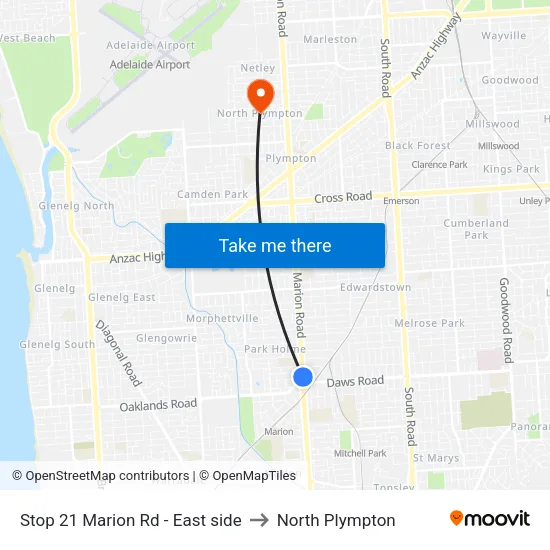 Stop 21 Marion Rd - East side to North Plympton map