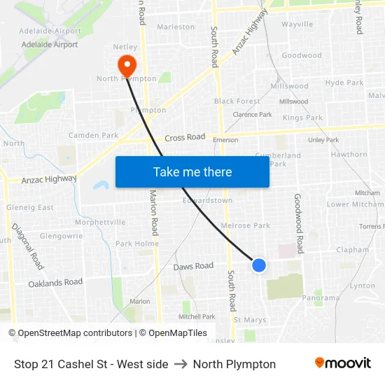 Stop 21 Cashel St - West side to North Plympton map
