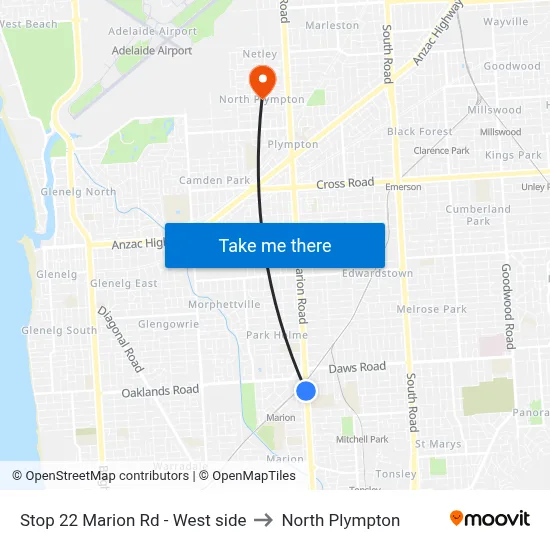 Stop 22 Marion Rd - West side to North Plympton map