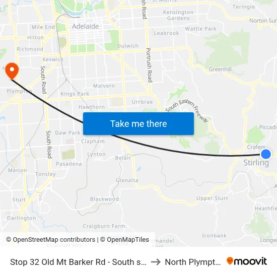 Stop 32 Old Mt Barker Rd - South side to North Plympton map
