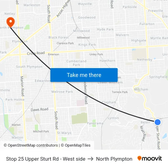 Stop 25 Upper Sturt Rd - West side to North Plympton map