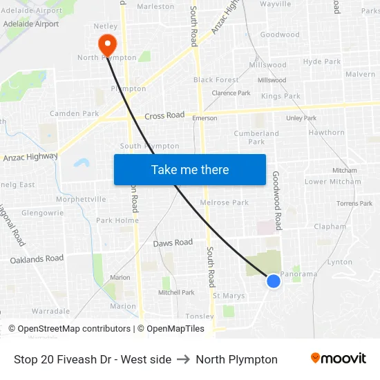 Stop 20 Fiveash Dr - West side to North Plympton map