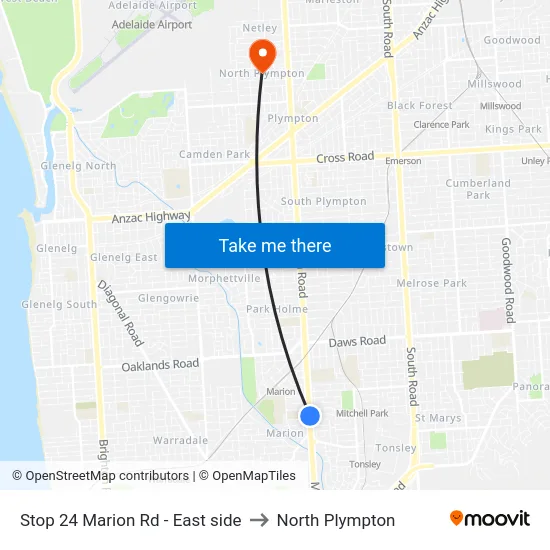 Stop 24 Marion Rd - East side to North Plympton map