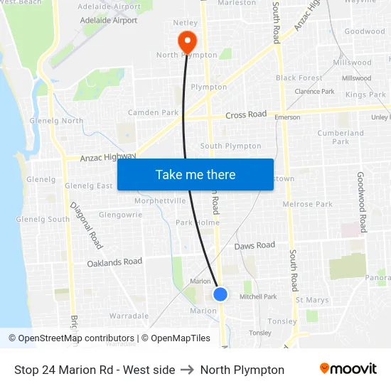 Stop 24 Marion Rd - West side to North Plympton map