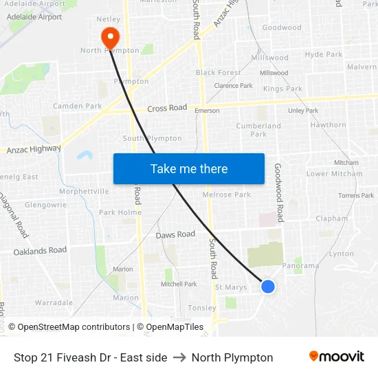 Stop 21 Fiveash Dr - East side to North Plympton map
