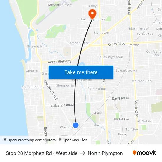 Stop 28 Morphett Rd - West side to North Plympton map