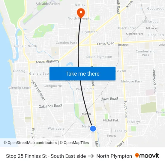 Stop 25 Finniss St - South East side to North Plympton map