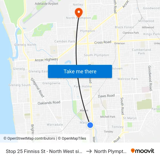 Stop 25 Finniss St - North West side to North Plympton map