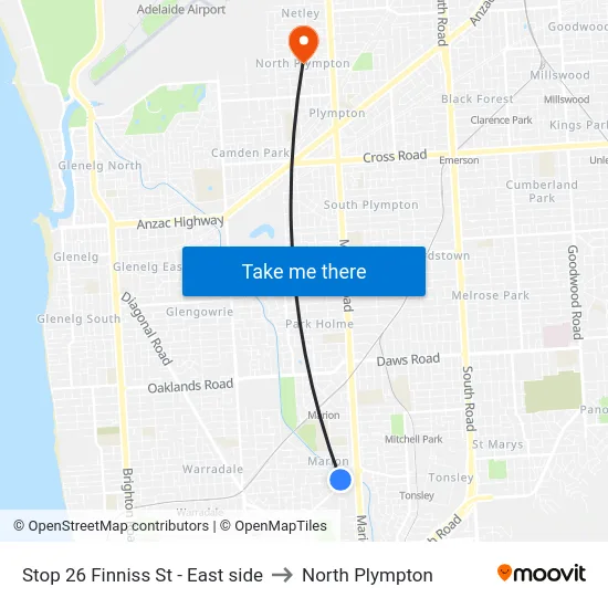 Stop 26 Finniss St - East side to North Plympton map