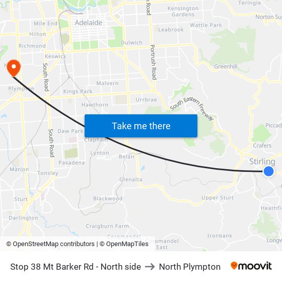 Stop 38 Mt Barker Rd - North side to North Plympton map