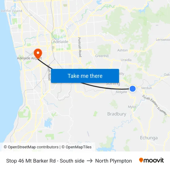 Stop 46 Mt Barker Rd - South side to North Plympton map