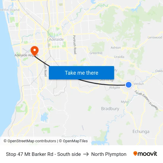 Stop 47 Mt Barker Rd - South side to North Plympton map